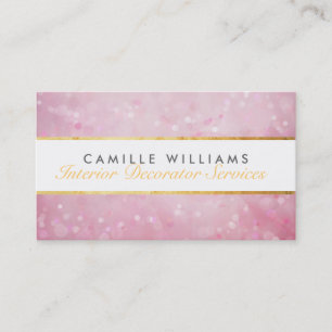 ETHEREAL BOKEH pattern elegant gold strip pink Business Card