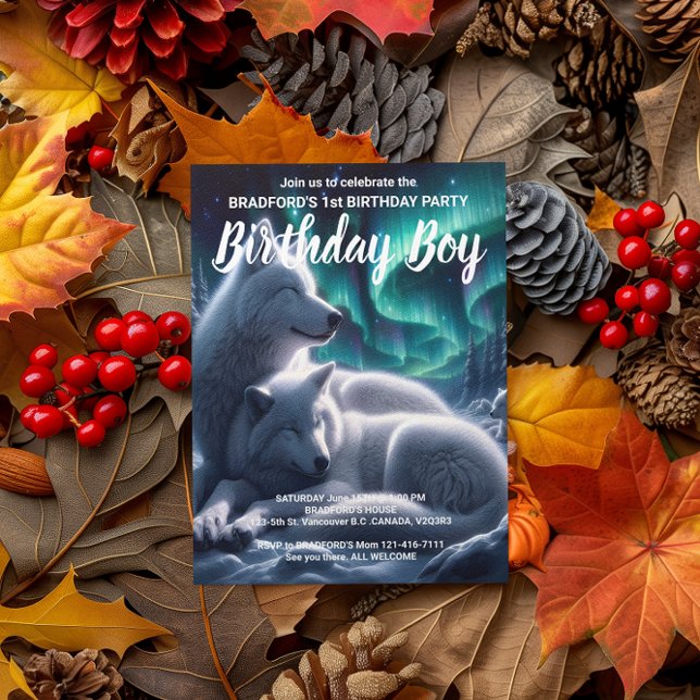 Ethereal Bond White Wolves Resting Birthday Invite Postcard (Creator Uploaded)