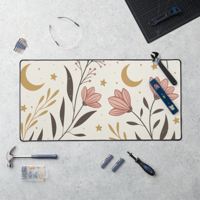  Ethereal Botanical Moonlit Pattern – Floral  Desk Mat (Workstation)