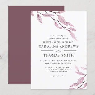 Ethereal Burgundy   Botanical Leaves wedding Invitation