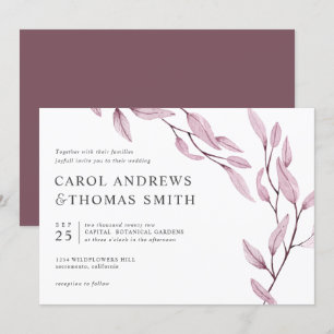 Ethereal Burgundy   Chic Botanical Leaves wedding Invitation