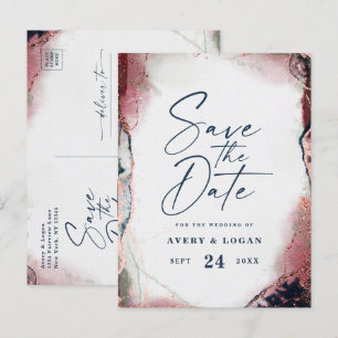 Ethereal Burgundy & Navy Wedding Save The Date Announcement Postcard