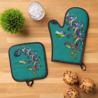 Ethereal Cascade of Hearts Oven Mitt & Pot Holder Set
