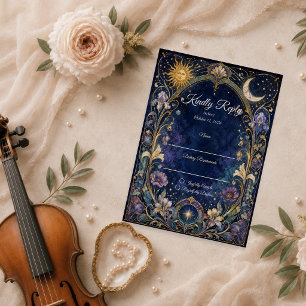Ethereal Celestial Floral Wedding RSVP Card