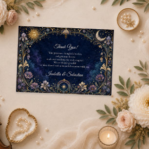 Ethereal Celestial Floral Wedding Thank You Card