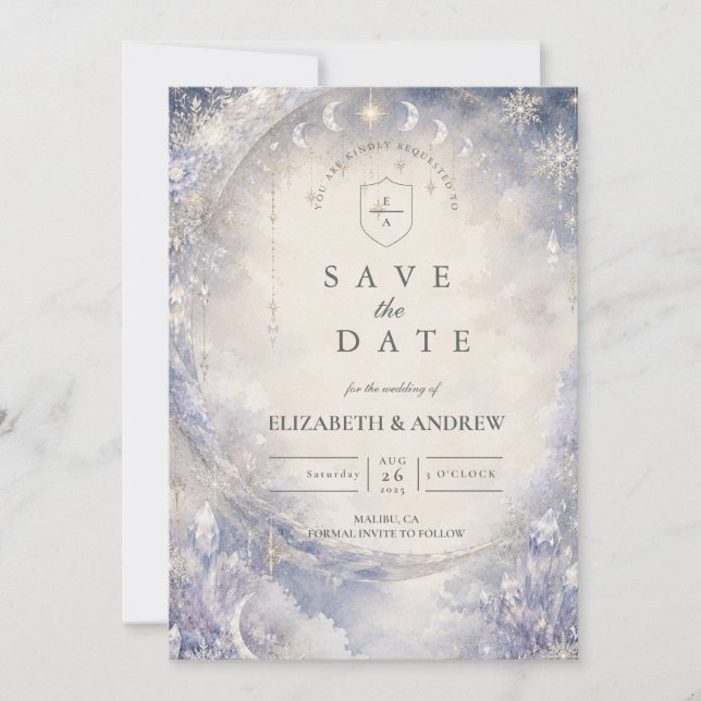 Ethereal Celestial Winter Wedding Save The Date (Front)