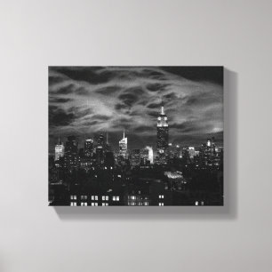 Ethereal Clouds: NYC Skyline, Empire State Bldg BW Canvas Print
