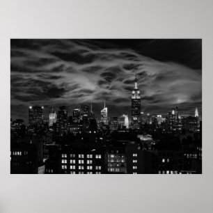 Ethereal Clouds: NYC Skyline, Empire State Bldg BW Poster