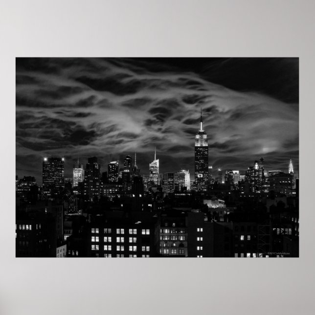 Ethereal Clouds: NYC Skyline, Empire State Bldg BW Poster (Front)