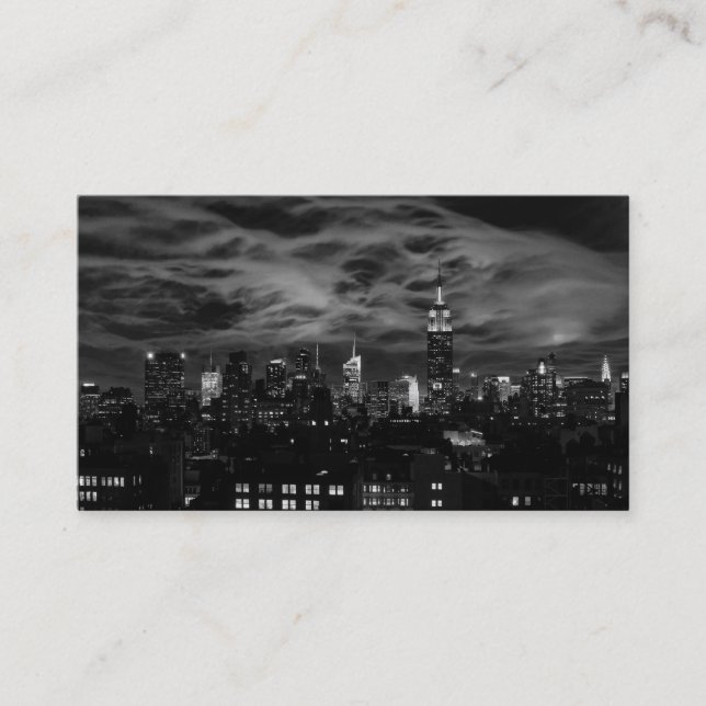 Ethereal Clouds: NYC Skyline, ESB Black and White Business Card (Front)