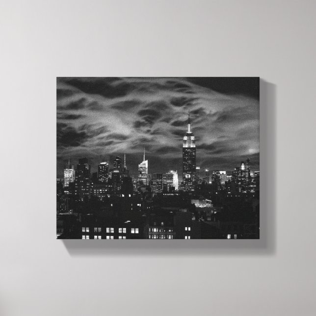 Ethereal Clouds: NYC Skyline, ESB Black and White Canvas Print (Front)