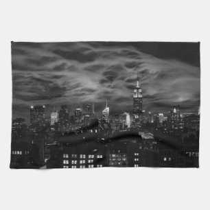 Ethereal Clouds: NYC Skyline, ESB Black and White Kitchen Towel