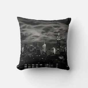 Ethereal Clouds: NYC Skyline, ESB Black and White Throw Pillow