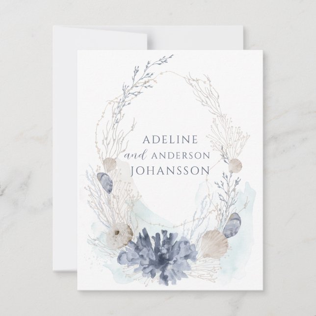 Ethereal Coastal Coral Seashell Couple Card (Front)