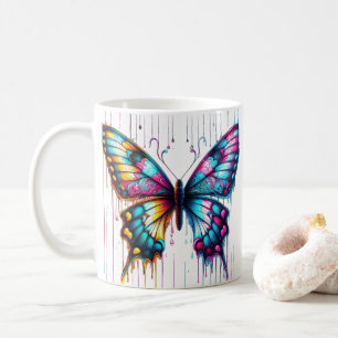 Ethereal Colour Fusion: A Butterfly Dancing Among  Coffee Mug