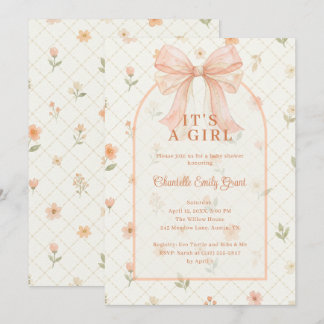 Ethereal Coquette Peach Bow Baby Shower TMF26 Invitation