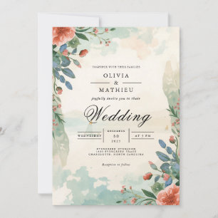 Ethereal Coral Floral Flourish Wedding Invitation