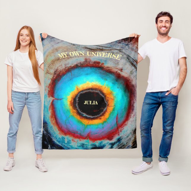 Ethereal Cosmic Eye Monogram Vibrant Abstract Art Fleece Blanket (In Situ)
