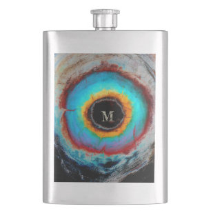Ethereal Cosmic Eye Monogram Vibrant Abstract Art Hip Flask