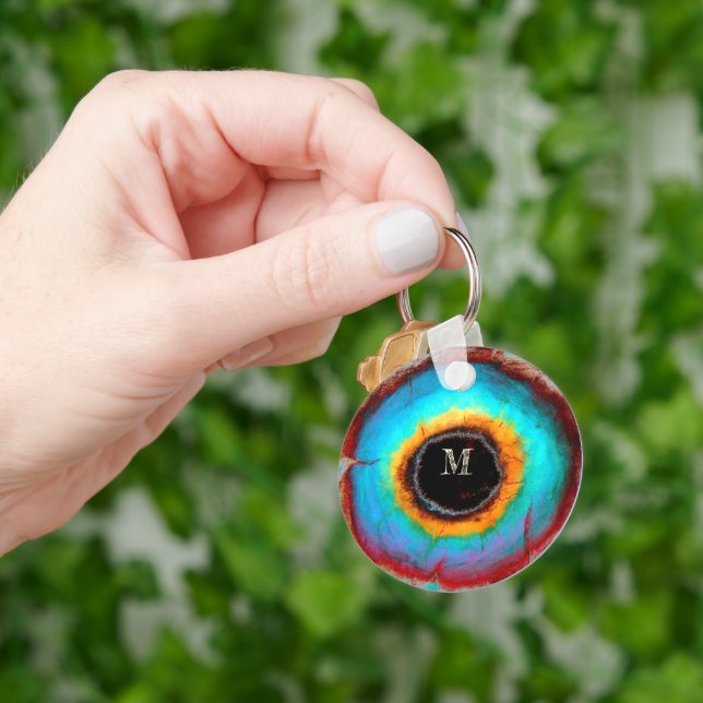 Ethereal Cosmic Eye Monogram Vibrant Abstract Art Keychain (Hand)