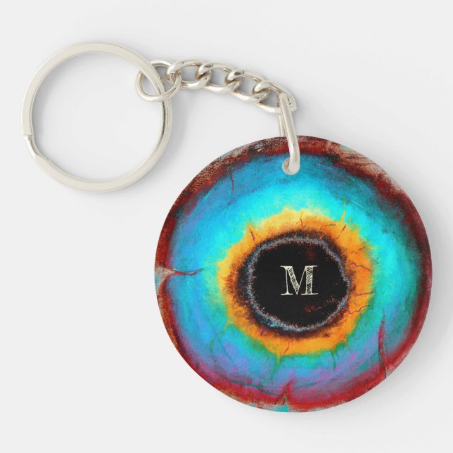 Ethereal Cosmic Eye Monogram Vibrant Abstract Art Keychain (Front)