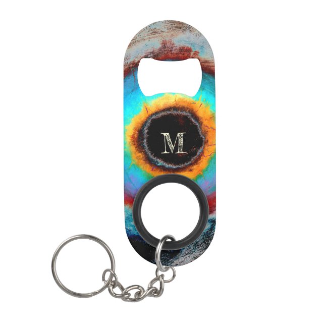 Ethereal Cosmic Eye Monogram Vibrant Abstract Art Keychain Bottle Opener (Front)