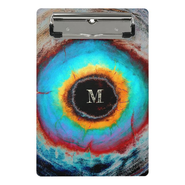 Ethereal Cosmic Eye Monogram Vibrant Abstract Art Mini Clipboard (Front)