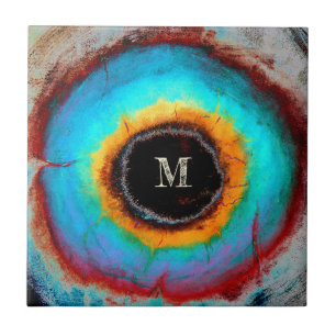 Ethereal Cosmic Eye Monogram Vibrant Abstract Art Tile