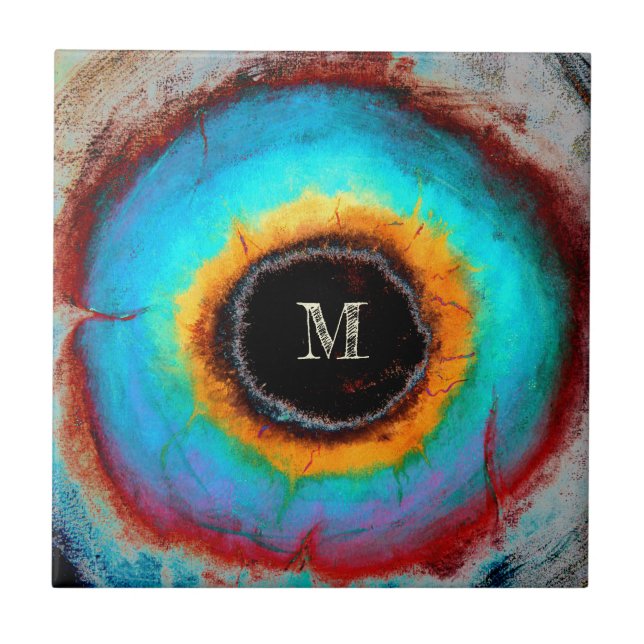 Ethereal Cosmic Eye Monogram Vibrant Abstract Art Tile (Front)