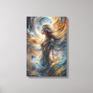 Ethereal Cosmic Goddess Abstract Portrait Art Canvas Print
