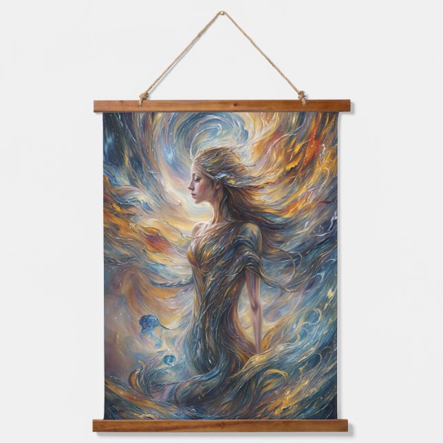 Ethereal Cosmic Goddess Abstract Portrait Art Hanging Tapestry (Front)