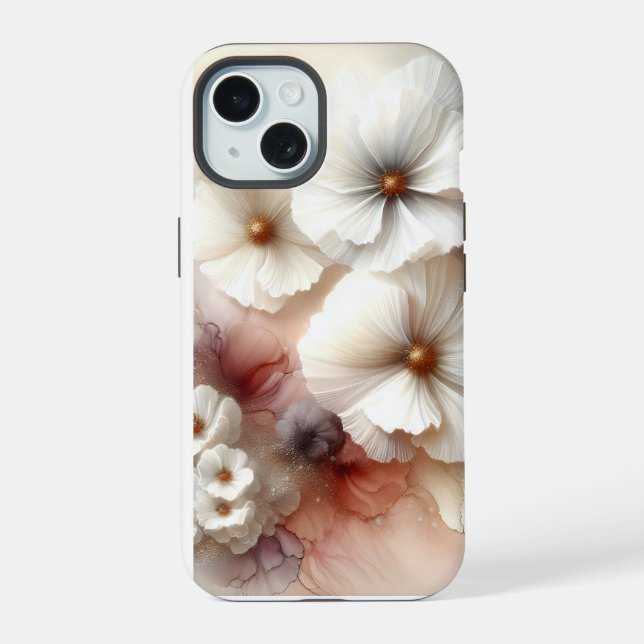 Ethereal Cosmos Flowers iPhone 15 Case (Back)