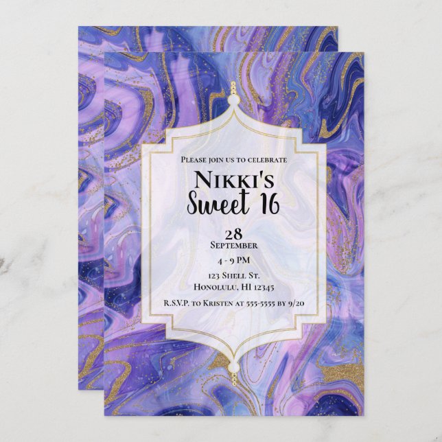 Ethereal Cotton Candy Marble Glam Sweet 16 Party Invitation (Front/Back)