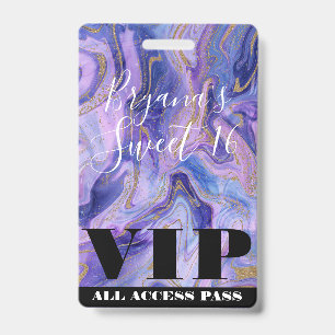 Ethereal Cotton Candy Marble Glam Sweet 16 VIP Badge