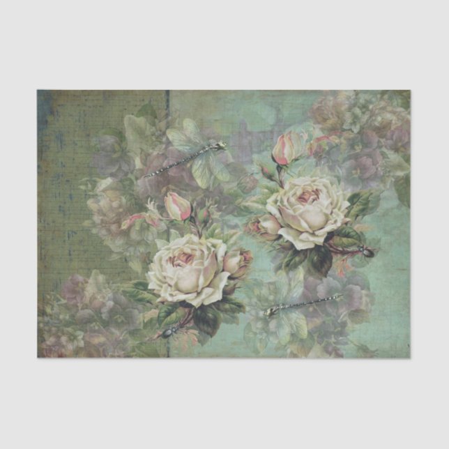 Ethereal Cream Roses, Purple Pansies and Insects Tissue Paper (Front)