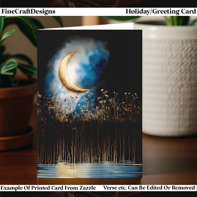 Ethereal Crescent Moon, Yule & Winter Solstice Holiday Card (Creator Uploaded)