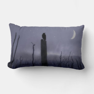 Ethereal Crow At Night Lumbar Pillow