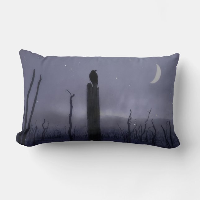 Ethereal Crow At Night Lumbar Pillow (Front)