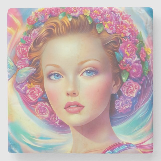 Ethereal Crown Portrait  Stone Coaster (Front)