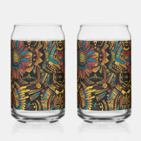 Ethereal Cyan "Aztec Dream" 16oz Glass Tumblers