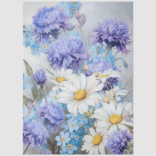 Ethereal Daisies & Purple & Blue Flowers Decoupage Tissue Paper