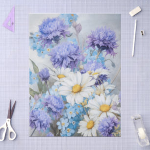Ethereal Daisies & Purple & Blue Flowers Decoupage Tissue Paper