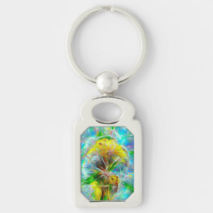 Ethereal Dandelions in Neon Dreamscape Keychain