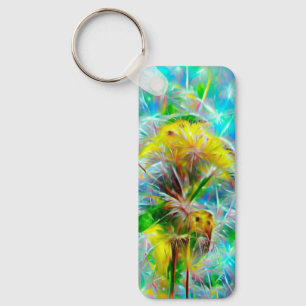 Ethereal Dandelions in Neon Dreamscape Keychain