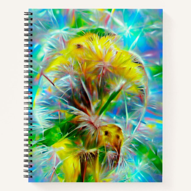 Ethereal Dandelions in Neon Dreamscape Notebook (Front)