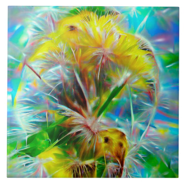 Ethereal Dandelions in Neon Dreamscape Tile (Front)