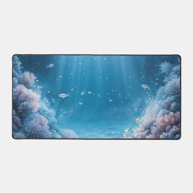 Ethereal Deep Sea Coral Reef Light Ray Desk Mat (Front)