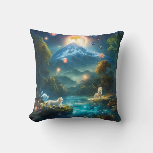 "Ethereal Depths: Aquatic Symphony" Throw Pillow (Front)