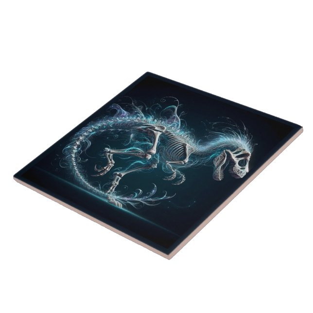 Ethereal Dinosaur Skeleton in Motion at Night Tile (Side)
