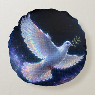 Ethereal Dove of Peace in Cosmic Light Round Pillow